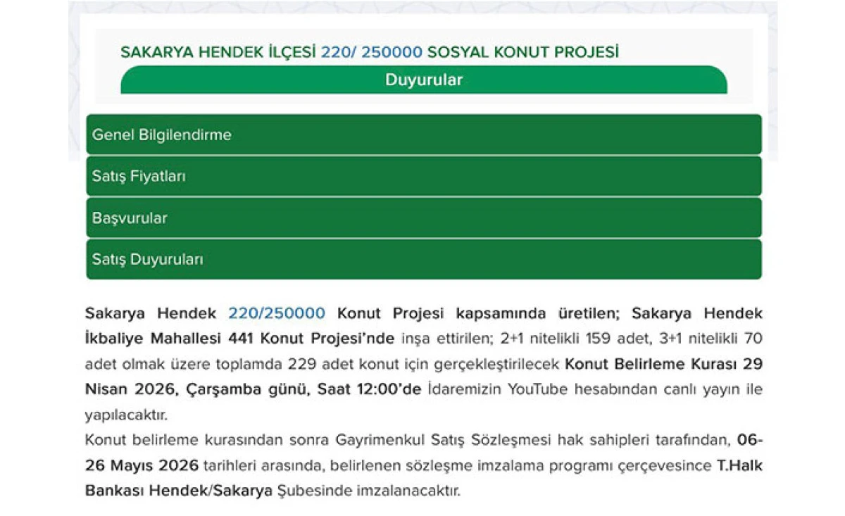 Hendek TOKİ Konut Belirleme Kurası 29 Nisan&rsquo;da&hellip;