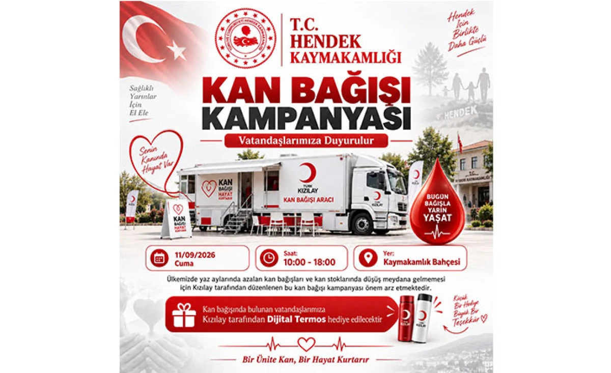 Hendek&rsquo;te Kan Bağışı Kampanyası D&uuml;zenleniyor