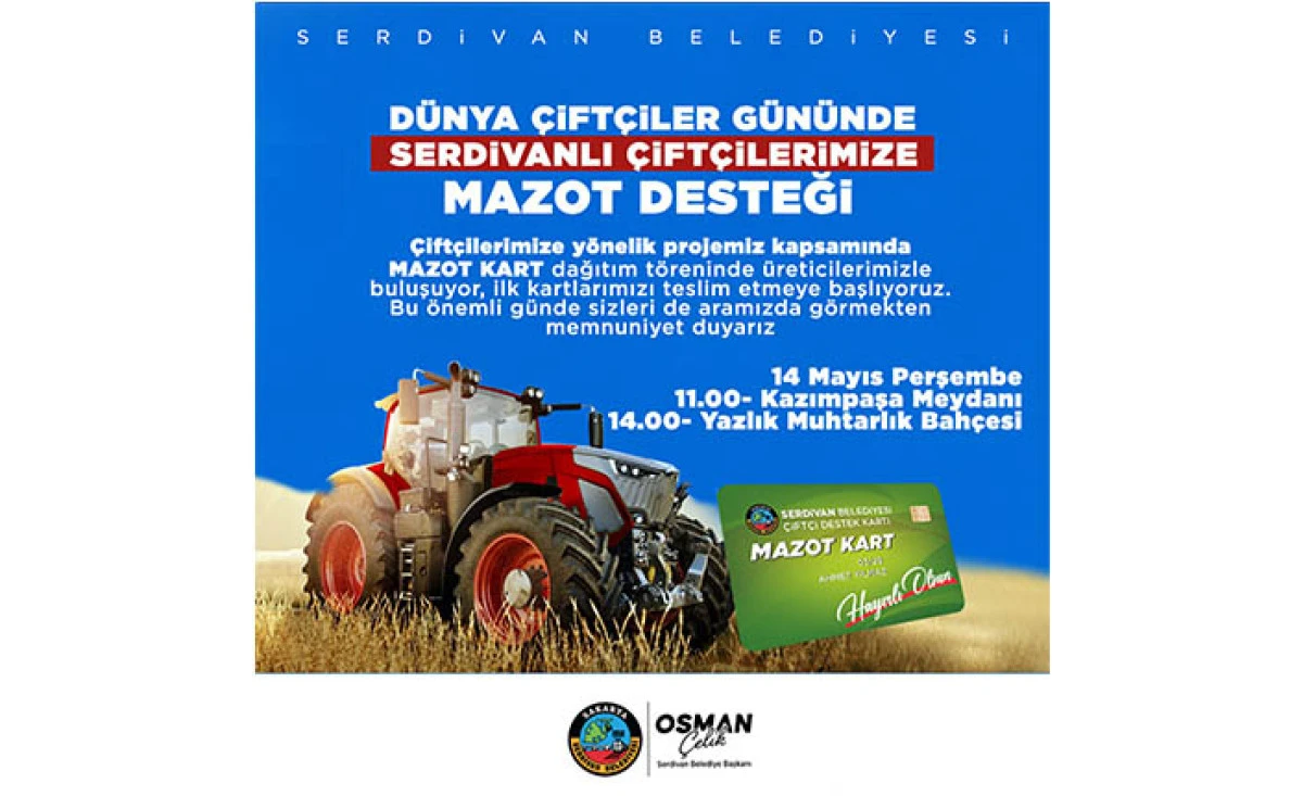 Serdivan'da &Ccedil;ift&ccedil;iye Dev Destek: Mazot Kart Dağıtımı Başlıyor
