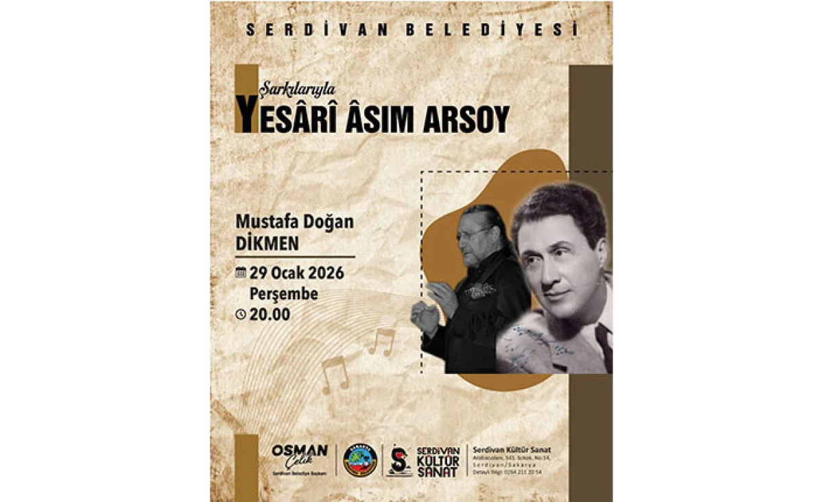 Serdivan&rsquo;da Nostalji R&uuml;zg&acirc;rı: Yesari Asım Arsoy Eserleri Yankılanacak